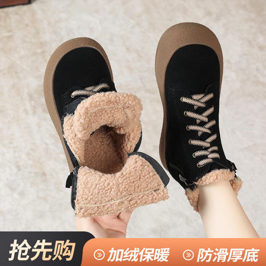 丁摩 磨砂牛戎复古中帮鞋女冬季侧拉链短靴加绒马丁靴雪地靴5ZF-9159 商品图2