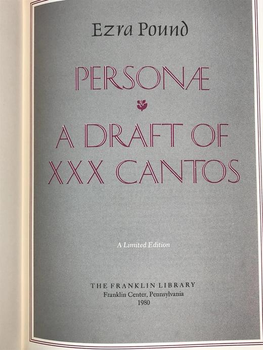 限量版！埃兹拉・庞德《诗章》 富兰克林图书馆豪华皮装本 商品图2