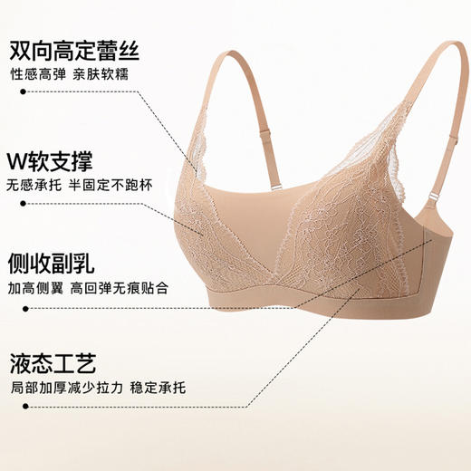 官网699！爱家轻薄高定蕾丝防走光文胸 舒适无痕收副无钢圈软支撑半固定水滴杯聚拢内衣女 商品图4