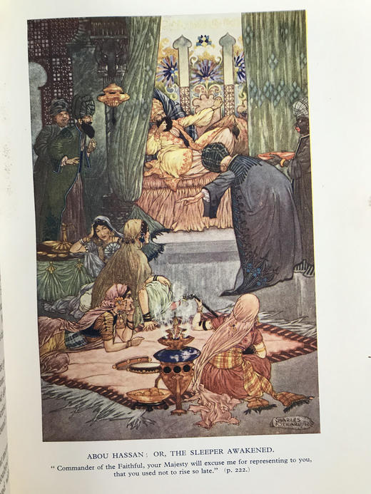 1950年 天方夜谭 4幅彩色插图 漆布精装32开 商品图9