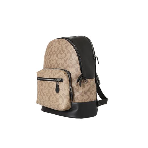 COACH蔻驰 West 32 经典老花拉链开合 PVC拼牛皮革拼织物 背包双肩包 大号 男女同款情侣款 卡其色！ 商品图0