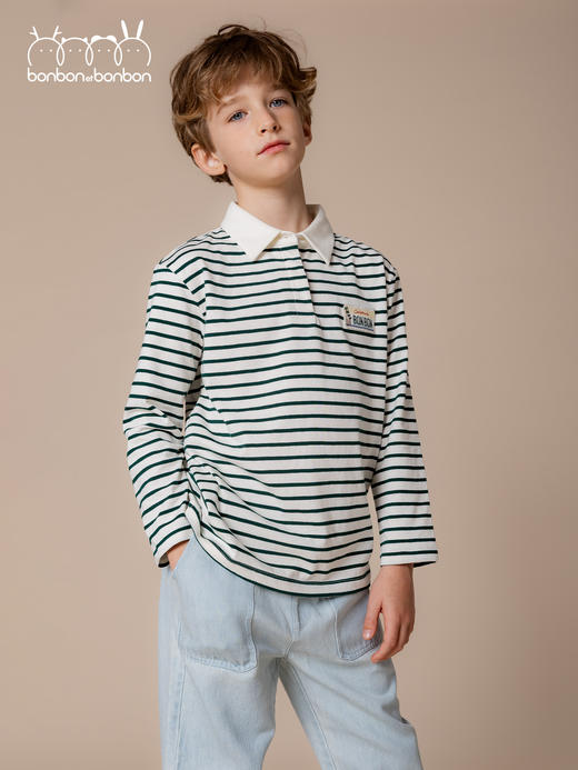 墨绿条度假感长袖T恤 商品图2