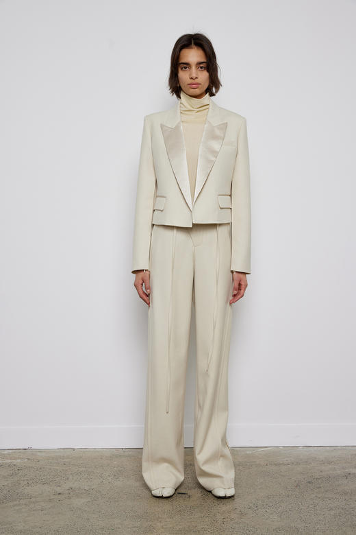 拼接条斜门襟阔腿长裤 商品图1