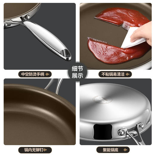 【0涂层！钛加厚平底锅】有钛无涂层平底锅 316不锈钢平底锅 家用不粘锅烙饼电磁炉专用 牛排煎蛋锅 商品图4