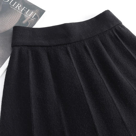 冬款针织印花毛线大摆裙，松紧腰垂感修身百褶A字裙MYX8302 商品图2