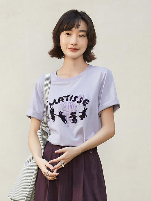 白色 MATISSE 兔子热气球印花短袖 T 恤女 2026 夏季新款宽松显瘦圆领百搭上衣 商品图1