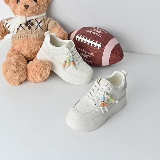 经典鲨2026年春专柜新品牛皮革透气厚底显高休闲鞋小白鞋女KW160-617051 商品图8