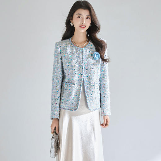 「高货sh」全新升级【铂金会员395/天猫529/差价134】(00319)洛诗琳蓝色重工亮片编织短外套2026春季气质小香风外套 商品图4