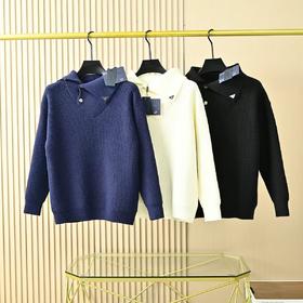 谱拉达PRADA新款法式男士翻领加厚针织毛衣打底衫