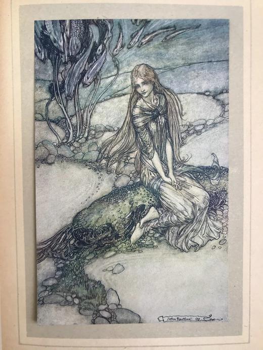 鬼才拉克姆15幅彩色手工贴图！1909年 莫特·富克《水妖记》 漆布精装16开 商品图11