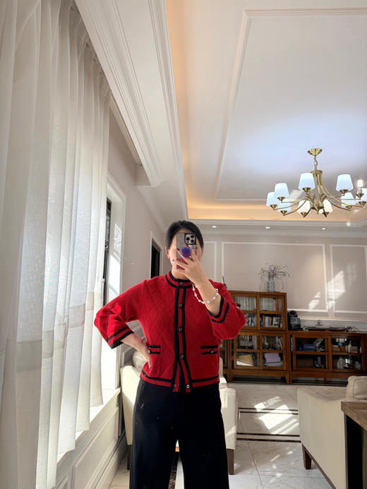 极限特惠24H 独家圆正 二舅 富家千金 红色九分袖 针织开衫 我穿XL合身修身 商品图10