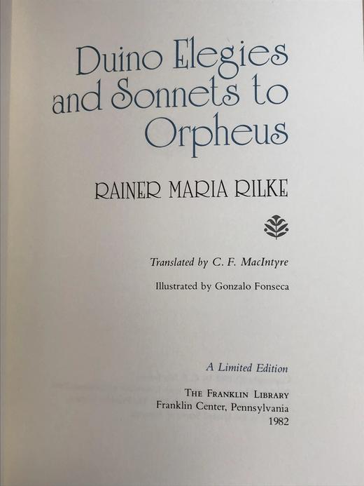 限量版！赖内・马利亚・里尔克《杜伊诺哀歌与致奥尔甫斯的十四行诗》 配插图 富兰克林图书馆豪华皮装本 商品图2