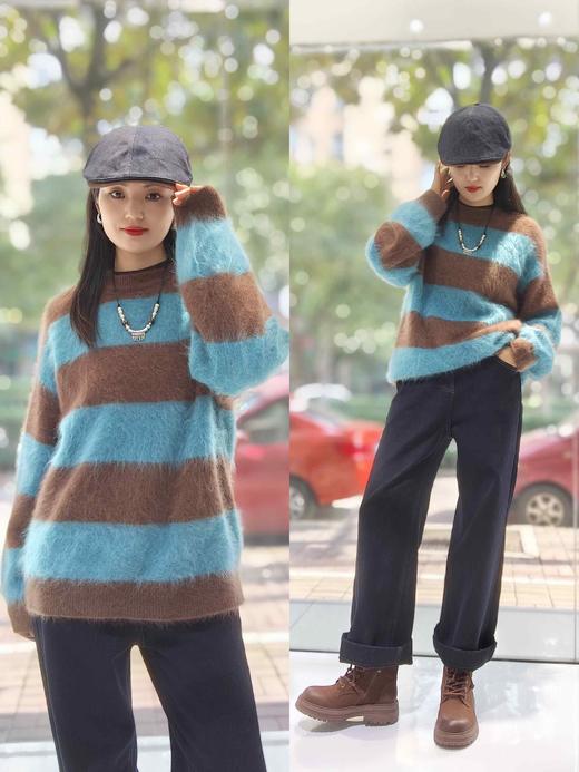 58K778福利款 宽条纹羊绒衫 商品图0