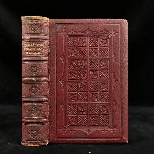 含纹章式藏书票，1880年 朗费罗诗集 配多幅插图 全真皮精装32开 商品图0