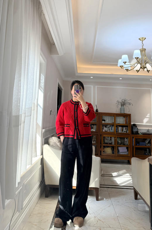 极限特惠24H 独家圆正 二舅 富家千金 红色九分袖 针织开衫 我穿XL合身修身 商品图6