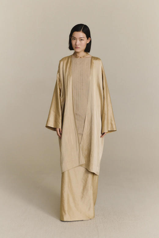 Cortana 26PS 浅金色丝麻inga波光茧型长外套 商品图9