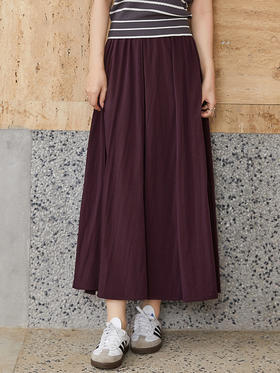 葡萄紫褶皱半身长裙女 松紧腰垂坠感 A 字大摆裙 慵懒风显瘦遮胯伞裙
