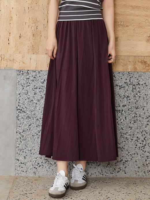 葡萄紫褶皱半身长裙女 松紧腰垂坠感 A 字大摆裙 慵懒风显瘦遮胯伞裙 商品图0