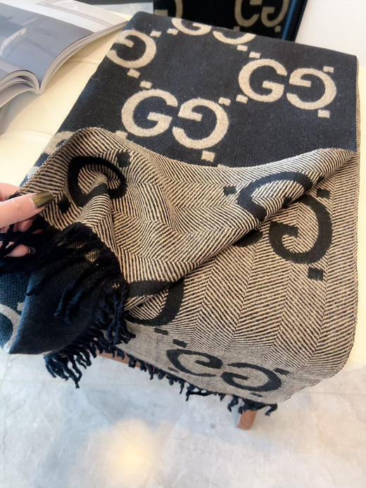 秋冬特惠💰150 古奇经典羊绒围巾 双面提花 商品图1