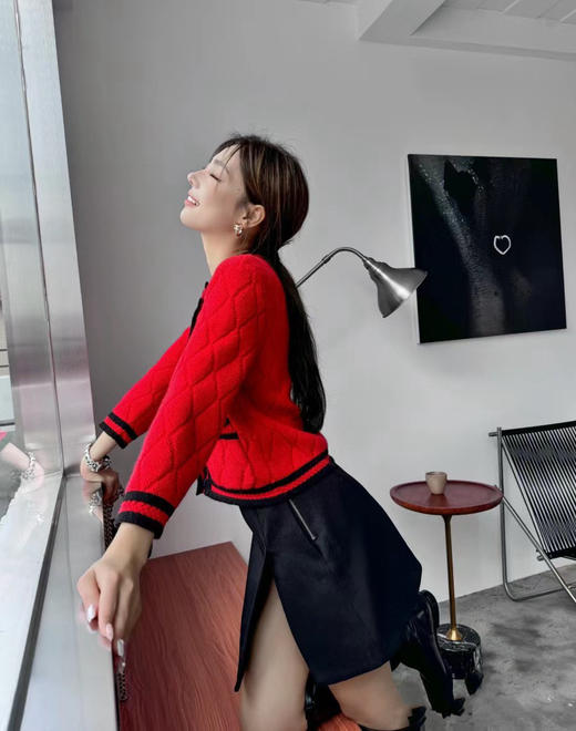 极限特惠24H 独家圆正 二舅 富家千金 红色九分袖 针织开衫 我穿XL合身修身 商品图5