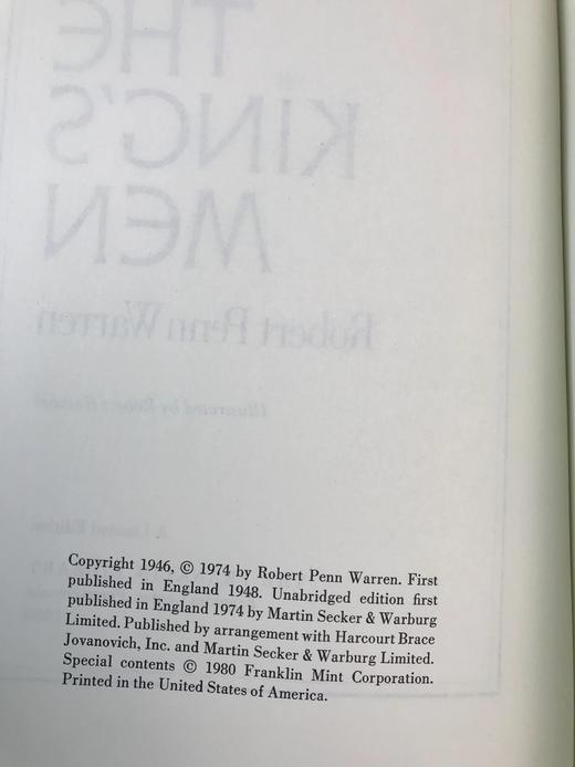 限量版！罗伯特・佩恩・沃伦《国王的人马》 配插图 富兰克林图书馆豪华皮装本 商品图3