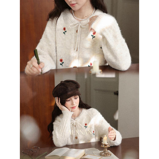 鹿向南「杏雨梨云」杏色毛衣开衫上衣女冬季新款高级超好看针织衫 商品图4