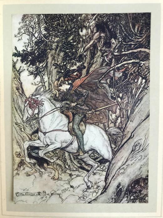 鬼才拉克姆15幅彩色手工贴图！1909年 莫特·富克《水妖记》 漆布精装16开 商品图9