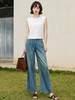 松弛感拉满！复古浅蓝高腰压褶阔腿牛仔裤 夏季垂感宽松显瘦直筒拖地长裤 商品缩略图1
