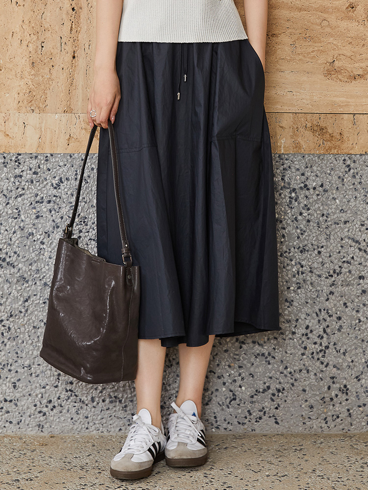 懒人通勤半身裙｜宝蓝色松紧腰抽绳款，日常休闲都能搭