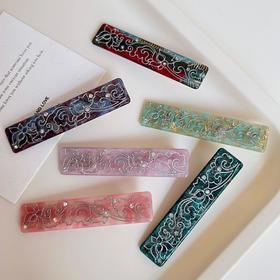 【云梦敦煌发夹】敦煌小众新中式荷花花纹水钻醋酸长方发夹一字夹复古国风发饰鸭嘴夹新款