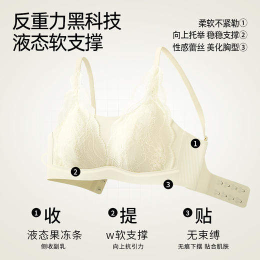A2-【75ABCD-90ABCD】【软果冻胶】【0.8cm薄杯】润微内衣女小胸聚拢性感蕾丝防走光美背舒适收副乳调整型文胸罩  轻盈如纱/若纱若隐 商品图4