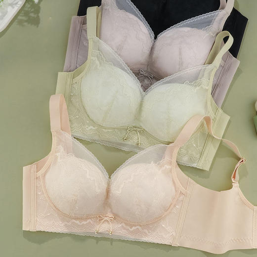 ZYQ-519  小胸显大文胸聚拢透气蕾丝性感无钢圈舒适收副乳调整型无骨内衣（单件） 商品图1