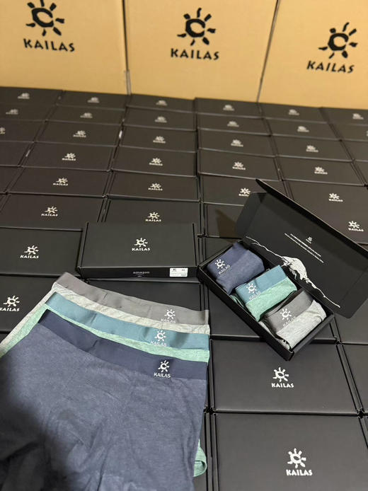 出亚马逊订单！亚马逊售价89欧！高档礼盒装正品凯乐石男士内裤。
尺码L-4XL。
实拍。一盒3条装
颜色，蓝灰色，绿色，浅灰色
贴身衣物开封无质量问题不退换 商品图4