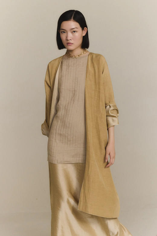 Cortana 26PS 浅金色丝麻inga波光茧型长外套 商品图6