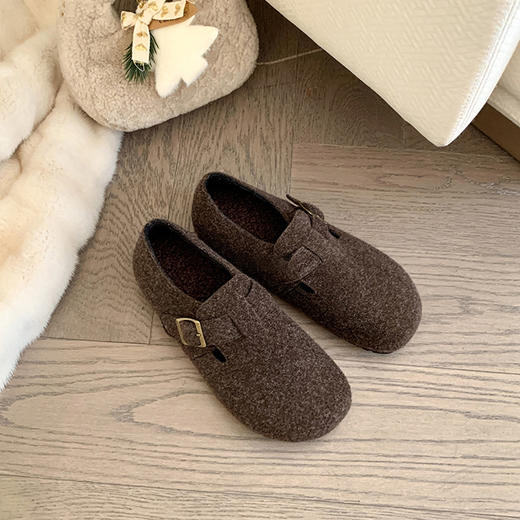 全包头！加绒外穿毛毡绒面勃肯鞋！女款厚底2026冬季新款毛毛鞋保暖棉鞋！ 商品图2