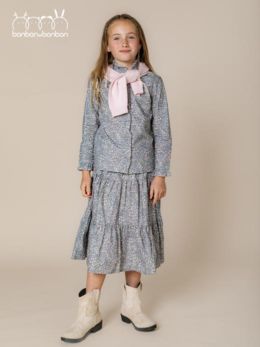 睫毛眼花卉印花上衣/半身裙 商品图1