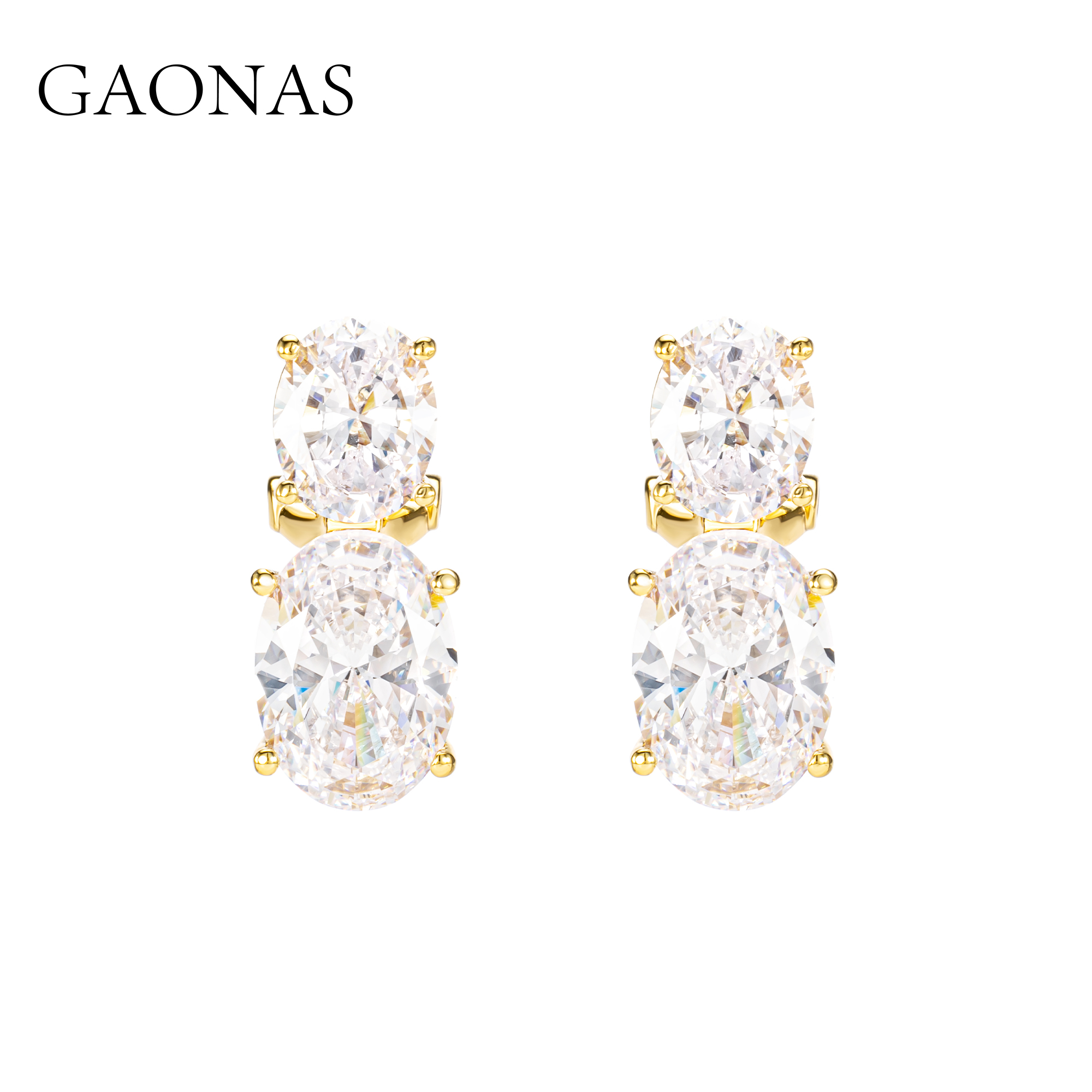 GAONAS  经典璀璨贵气双石蛋形耳环11827EW