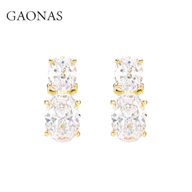 GAONAS  经典璀璨贵气双石蛋形耳环11827EW