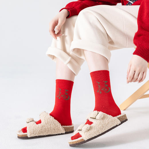 副歌新年好运红袜子男女同款中筒袜本命年鸿运袜保暖防臭运动袜 商品图2