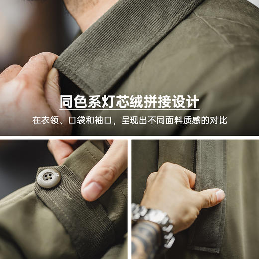马登工装美式复古战壕风衣军绿色中长款翻领纯棉大衣外套男款春 商品图4