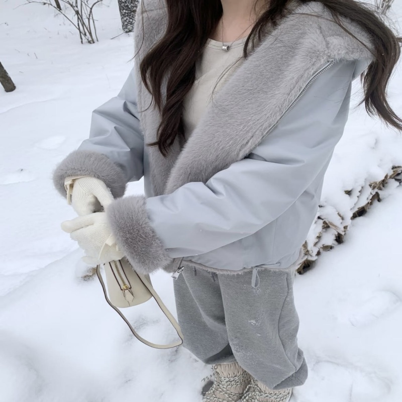 仿貂绒连帽一体保暖外套，外层三防面料，内里水貂绒暖糯亲肤（3-5内天发货）