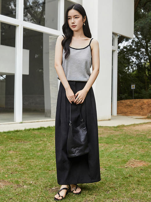 挺括垂感面料｜卡其绿高腰半身裙，打褶设计百搭显瘦休闲中长裙 商品图2