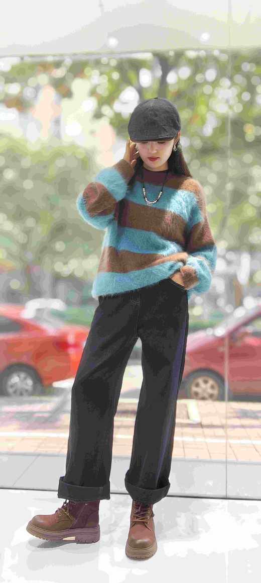 58K778福利款 宽条纹羊绒衫 商品图2