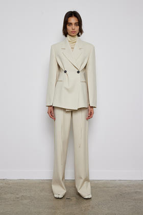 拼接条斜门襟阔腿长裤