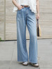 老钱风高腰浅蓝阔腿牛仔裤女夏季薄款垂感分割线宽松显瘦直筒拖地裤 商品缩略图0
