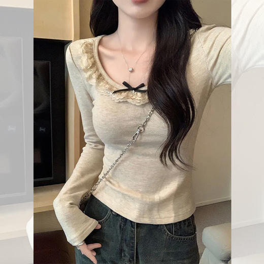 <曾小咸推荐> 蝴蝶结蕾丝拼接打底衫 日常价99 活动价69.99！！【预售款，预计3-15天发货】 商品图0
