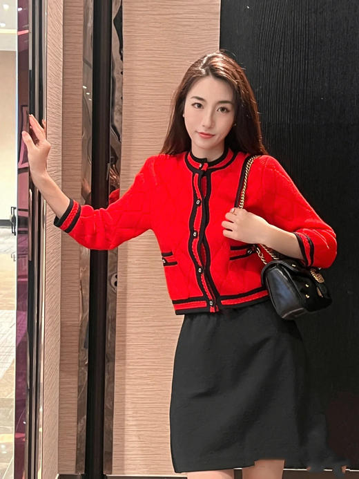 极限特惠24H 独家圆正 二舅 富家千金 红色九分袖 针织开衫 我穿XL合身修身 商品图1