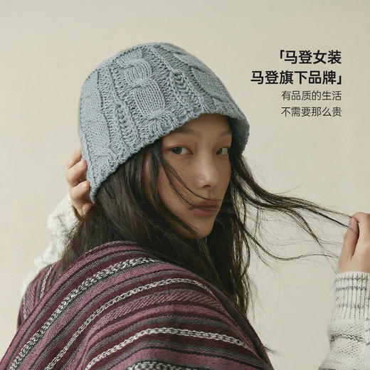 马登白色针织镂空编织毛线渔夫帽大头围圆顶水桶立体盆帽子女士春 商品图4