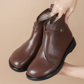 丁摩 头层牛皮雪地靴冬季新款保暖加绒复古厚底防滑软底马丁靴5ZF-7068