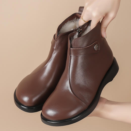 丁摩 头层牛皮雪地靴冬季新款保暖加绒复古厚底防滑软底马丁靴5ZF-7068 商品图0